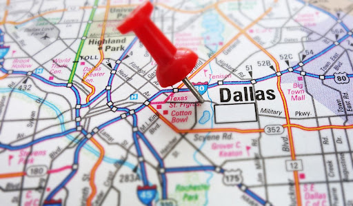 Map pinpointing the location of Dallas